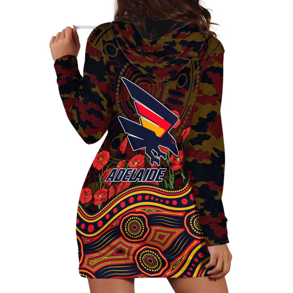 Adelaide Crows ANZAC Day Hoodie Dress Indigenous Dot Art with Poppy Flower Tribute