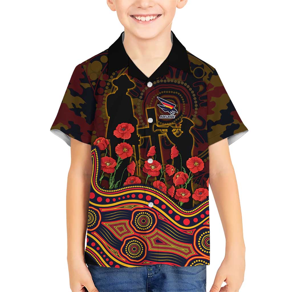 Adelaide Crows ANZAC Day Kid Hawaiian Shirt Indigenous Dot Art with Poppy Flower Tribute