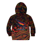 Adelaide Crows ANZAC Day Kid Hoodie Indigenous Dot Art with Poppy Flower Tribute