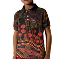 Adelaide Crows ANZAC Day Kid Polo Shirt Indigenous Dot Art with Poppy Flower Tribute