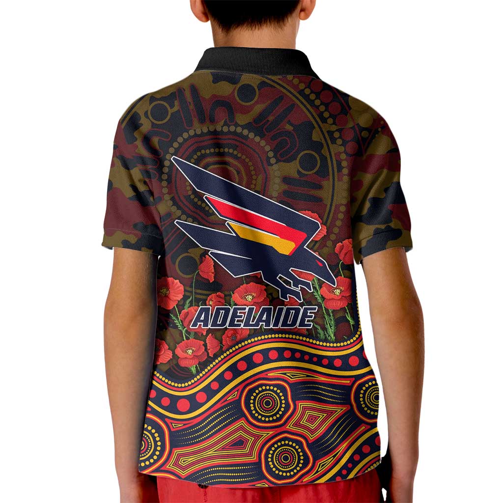 Adelaide Crows ANZAC Day Kid Polo Shirt Indigenous Dot Art with Poppy Flower Tribute