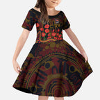 Adelaide Crows ANZAC Day Kid Short Sleeve Dress Indigenous Dot Art with Poppy Flower Tribute