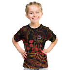 Adelaide Crows ANZAC Day Kid T Shirt Indigenous Dot Art with Poppy Flower Tribute