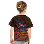 Adelaide Crows ANZAC Day Kid T Shirt Indigenous Dot Art with Poppy Flower Tribute