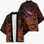 Adelaide Crows ANZAC Day Kimono Indigenous Dot Art with Poppy Flower Tribute
