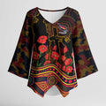 Adelaide Crows ANZAC Day Kimono Sleeve Blouse Indigenous Dot Art with Poppy Flower Tribute