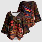Adelaide Crows ANZAC Day Kimono Sleeve Blouse Indigenous Dot Art with Poppy Flower Tribute
