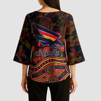 Adelaide Crows ANZAC Day Kimono Sleeve Blouse Indigenous Dot Art with Poppy Flower Tribute