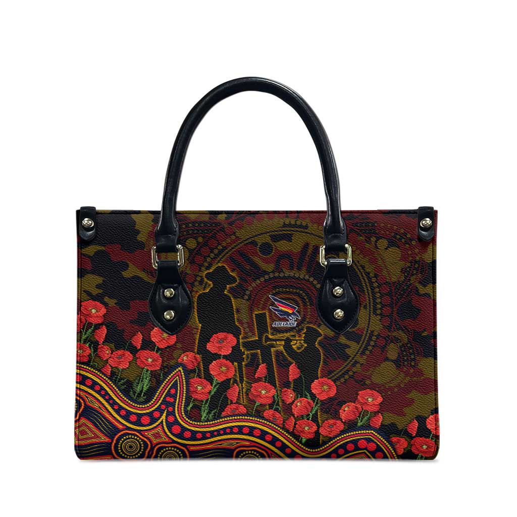 Adelaide Crows ANZAC Day Leather Bag Indigenous Dot Art with Poppy Flower Tribute