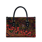 Adelaide Crows ANZAC Day Leather Bag Indigenous Dot Art with Poppy Flower Tribute