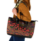 Adelaide Crows ANZAC Day Leather Tote Bag Indigenous Dot Art with Poppy Flower Tribute