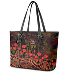 Adelaide Crows ANZAC Day Leather Tote Bag Indigenous Dot Art with Poppy Flower Tribute