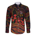 Adelaide Crows ANZAC Day Long Sleeve Button Shirt Indigenous Dot Art with Poppy Flower Tribute