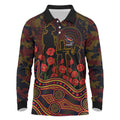 Adelaide Crows ANZAC Day Long Sleeve Polo Shirt Indigenous Dot Art with Poppy Flower Tribute