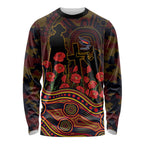 Adelaide Crows ANZAC Day Long Sleeve Shirt Indigenous Dot Art with Poppy Flower Tribute