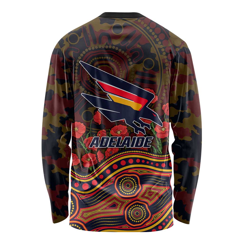 Adelaide Crows ANZAC Day Long Sleeve Shirt Indigenous Dot Art with Poppy Flower Tribute