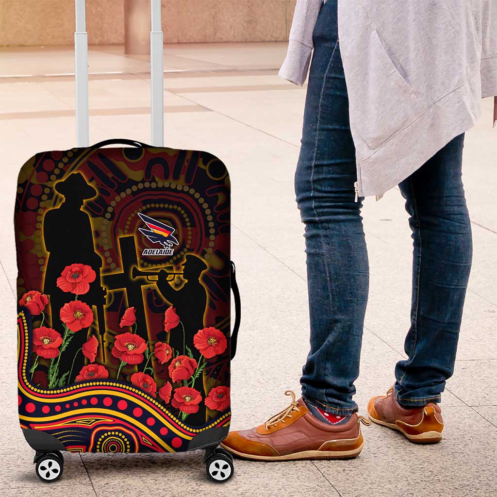 Adelaide Crows ANZAC Day Luggage Cover Indigenous Dot Art with Poppy Flower Tribute