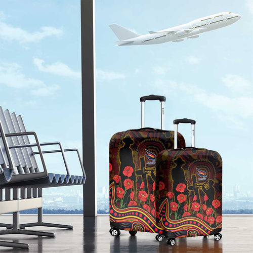 Adelaide Crows ANZAC Day Luggage Cover Indigenous Dot Art with Poppy Flower Tribute