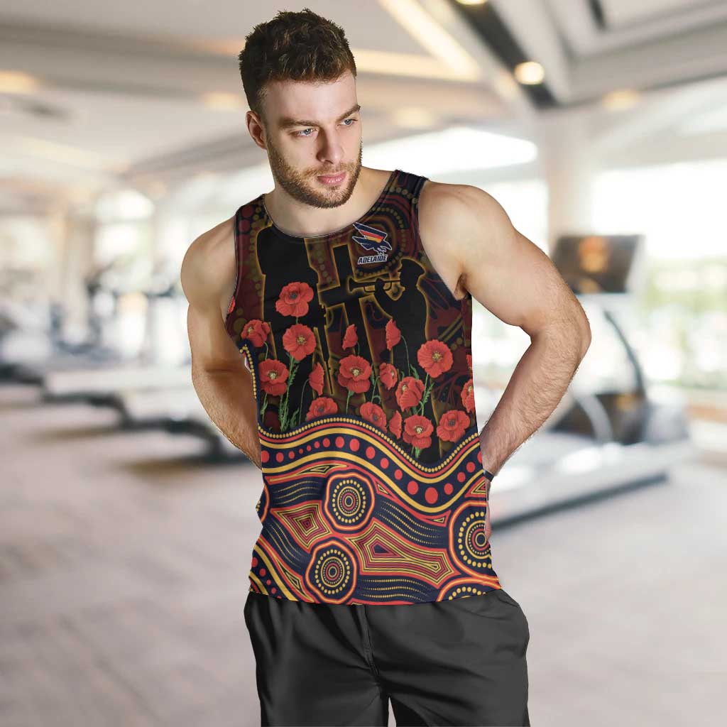 Adelaide Crows ANZAC Day Men Tank Top Indigenous Dot Art with Poppy Flower Tribute