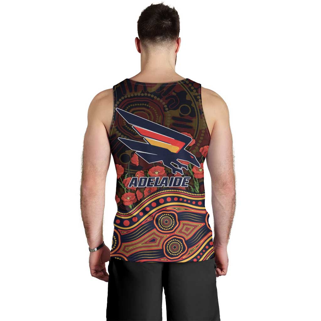 Adelaide Crows ANZAC Day Men Tank Top Indigenous Dot Art with Poppy Flower Tribute