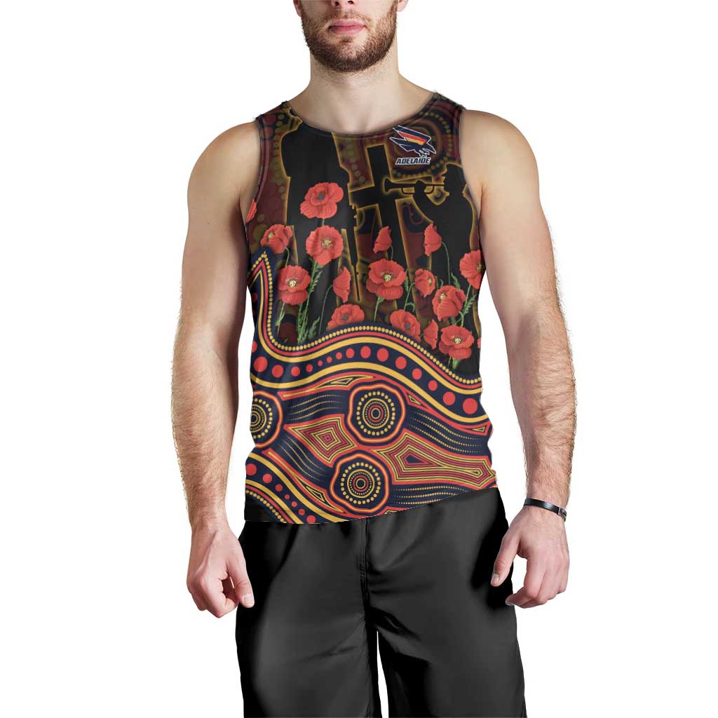 Adelaide Crows ANZAC Day Men Tank Top Indigenous Dot Art with Poppy Flower Tribute