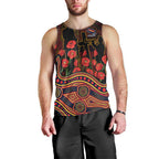 Adelaide Crows ANZAC Day Men Tank Top Indigenous Dot Art with Poppy Flower Tribute