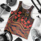 Adelaide Crows ANZAC Day Men Tank Top Indigenous Dot Art with Poppy Flower Tribute
