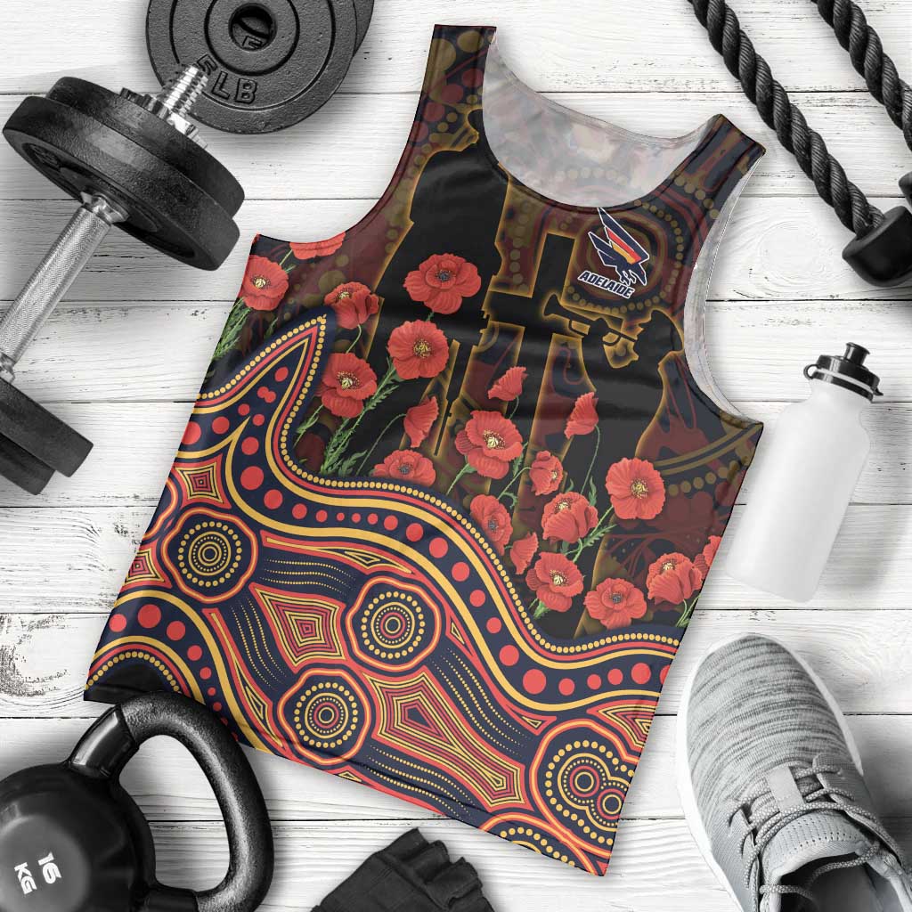 Adelaide Crows ANZAC Day Men Tank Top Indigenous Dot Art with Poppy Flower Tribute