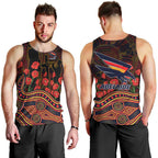 Adelaide Crows ANZAC Day Men Tank Top Indigenous Dot Art with Poppy Flower Tribute