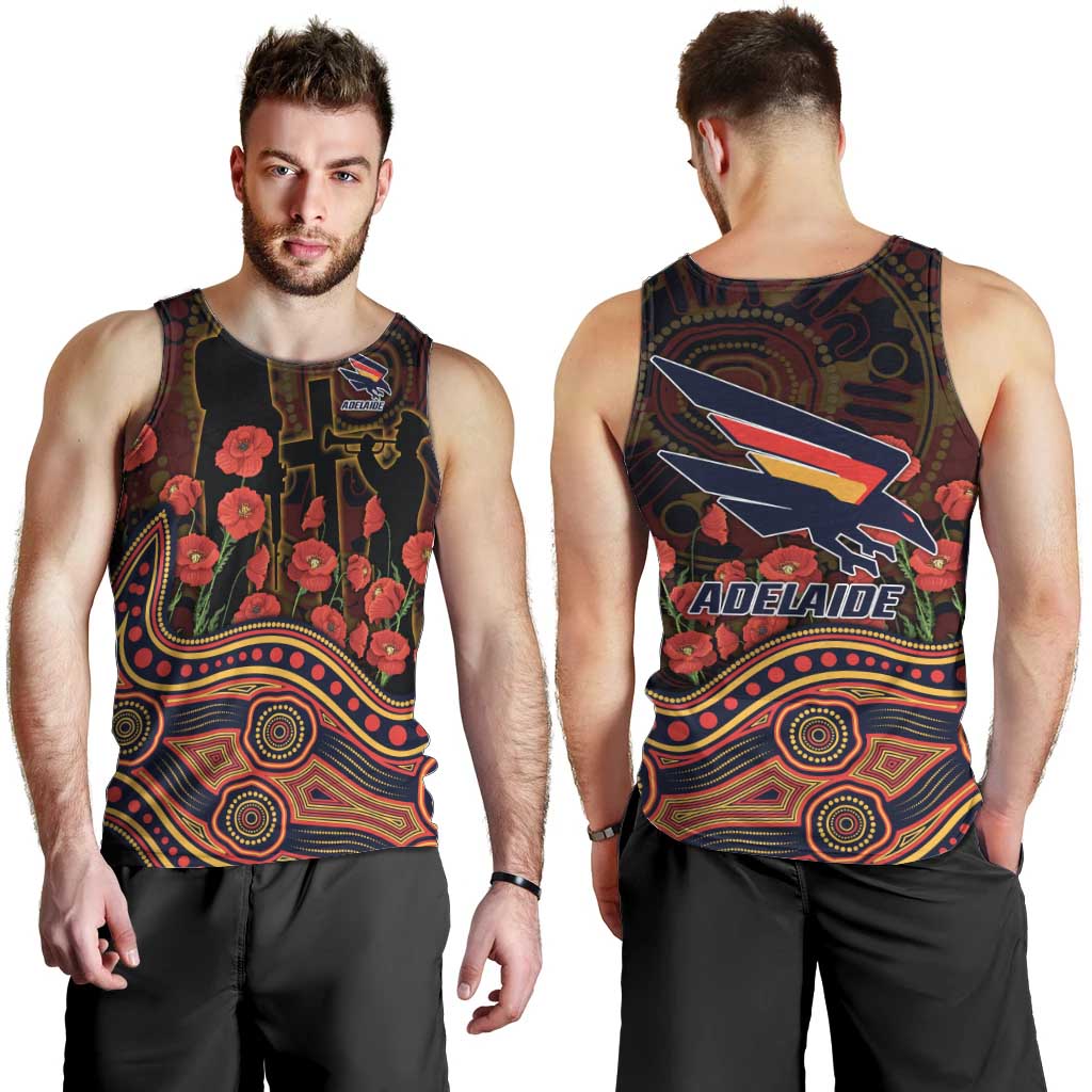 Adelaide Crows ANZAC Day Men Tank Top Indigenous Dot Art with Poppy Flower Tribute