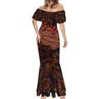 Adelaide Crows ANZAC Day Mermaid Dress Indigenous Dot Art with Poppy Flower Tribute