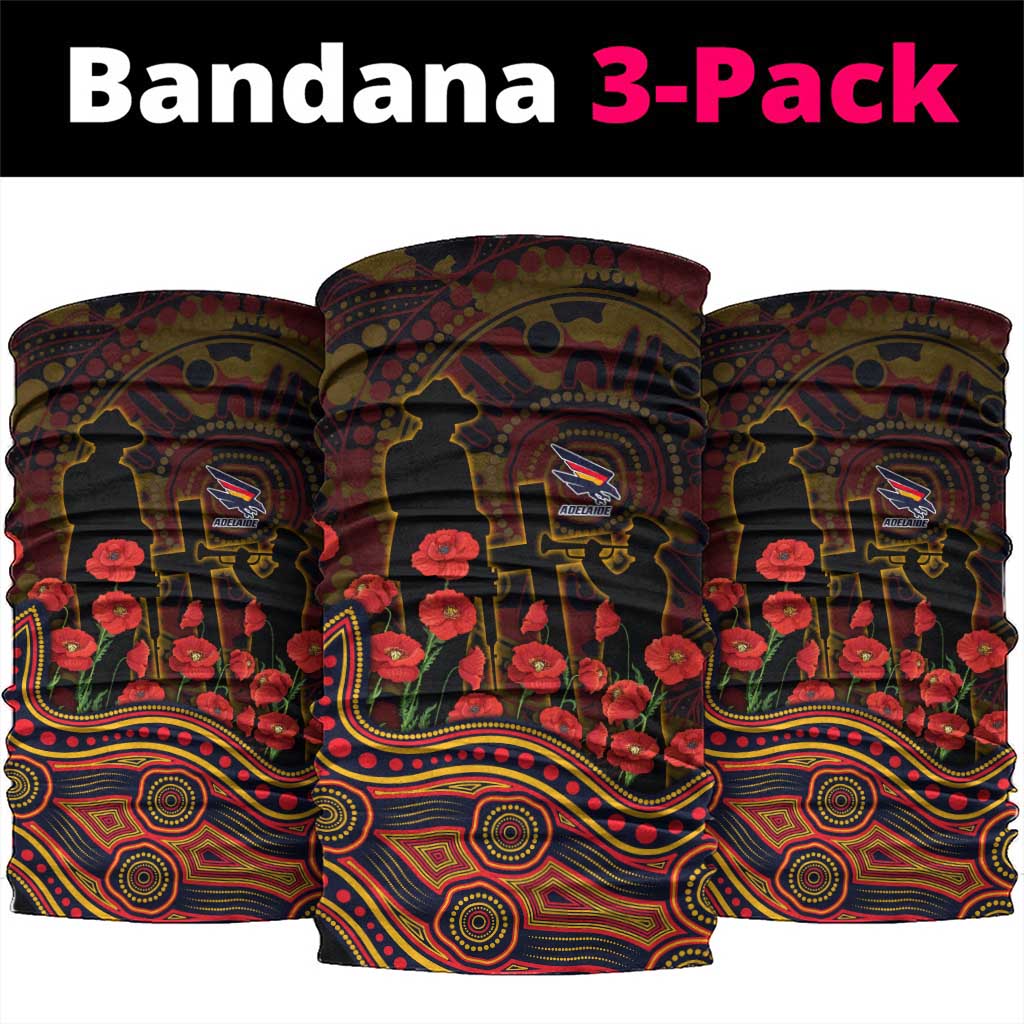 Adelaide Crows ANZAC Day Neck Gaiter Indigenous Dot Art with Poppy Flower Tribute