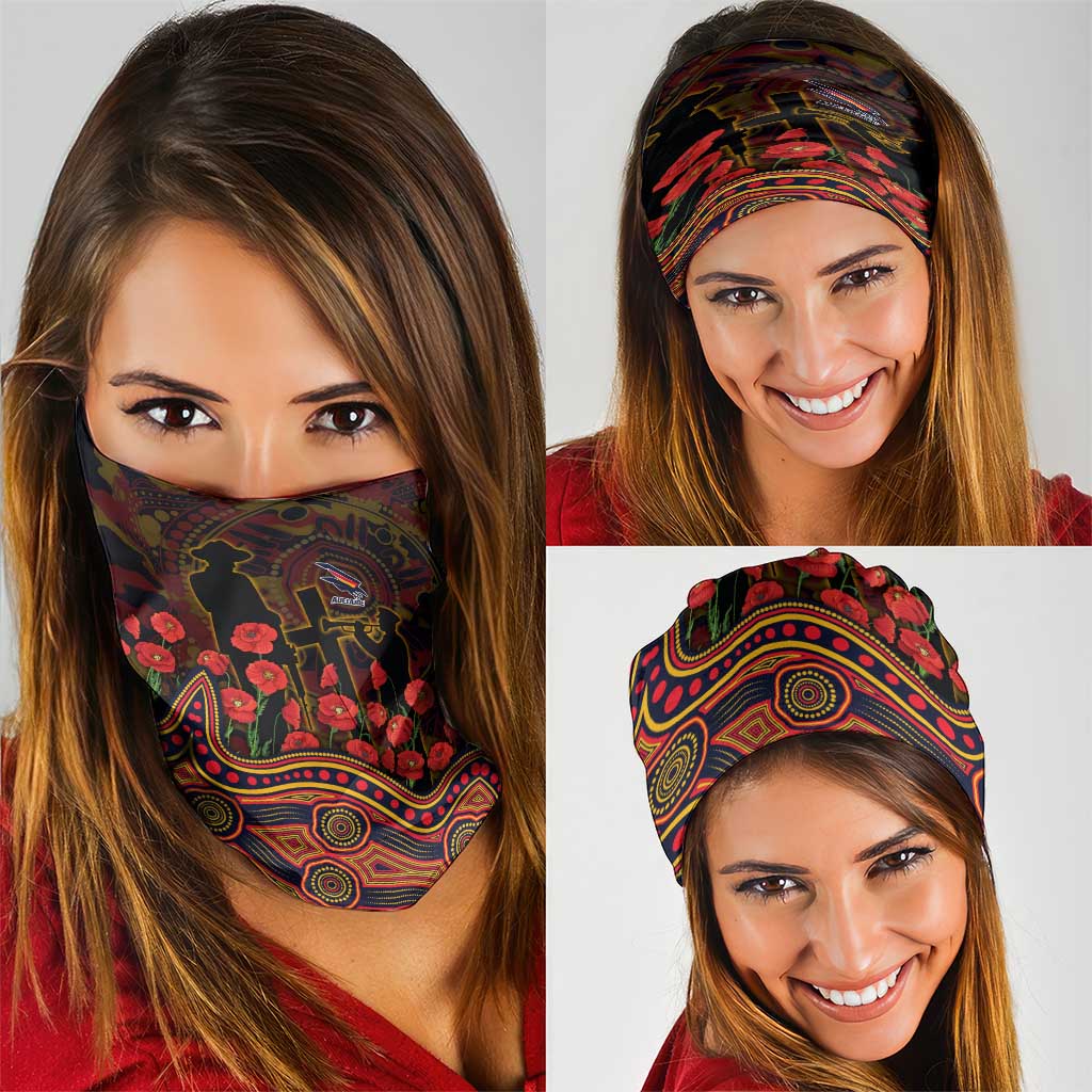 Adelaide Crows ANZAC Day Neck Gaiter Indigenous Dot Art with Poppy Flower Tribute