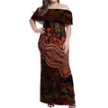 Adelaide Crows ANZAC Day Off Shoulder Maxi Dress Indigenous Dot Art with Poppy Flower Tribute