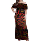 Adelaide Crows ANZAC Day Off Shoulder Maxi Dress Indigenous Dot Art with Poppy Flower Tribute