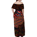 Adelaide Crows ANZAC Day Off Shoulder Maxi Dress Indigenous Dot Art with Poppy Flower Tribute
