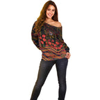 Adelaide Crows ANZAC Day Off Shoulder Sweater Indigenous Dot Art with Poppy Flower Tribute