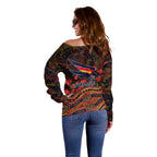 Adelaide Crows ANZAC Day Off Shoulder Sweater Indigenous Dot Art with Poppy Flower Tribute