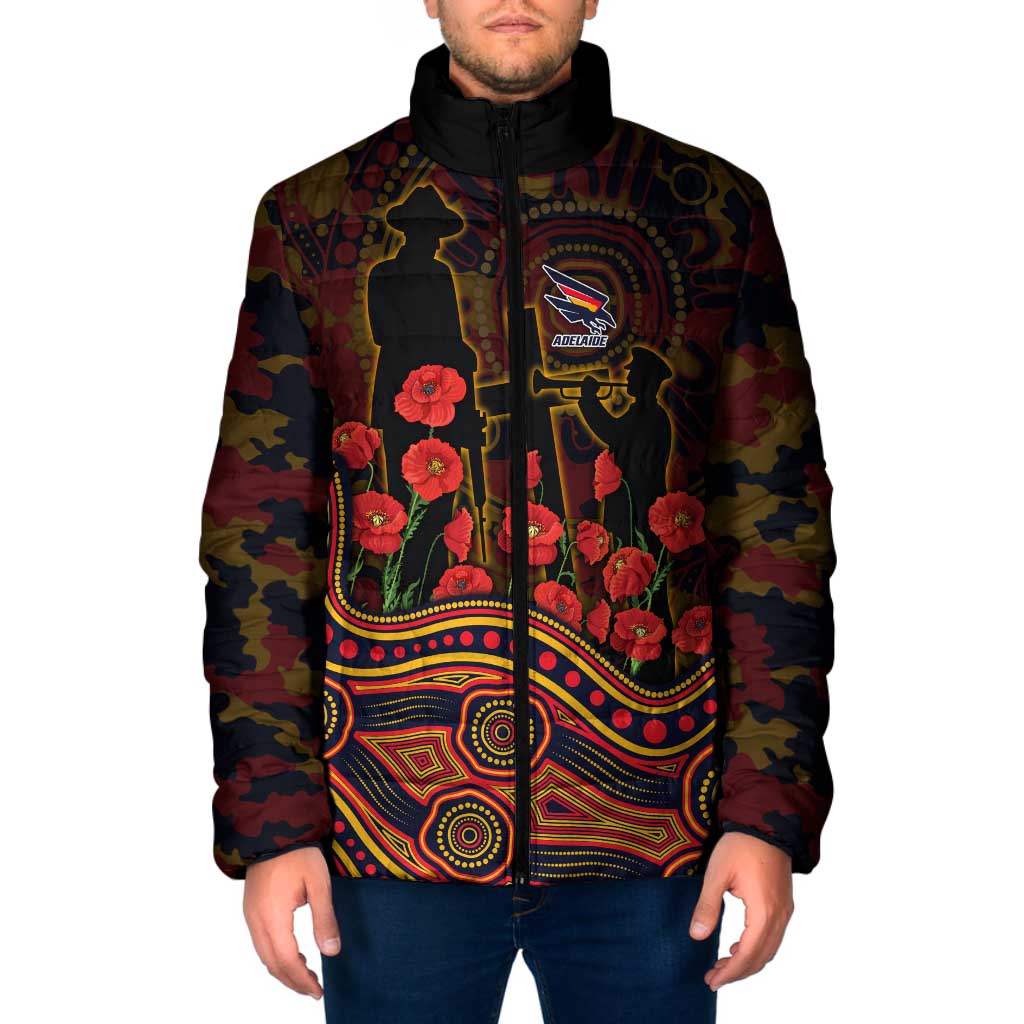 Adelaide Crows ANZAC Day Padded Jacket Indigenous Dot Art with Poppy Flower Tribute