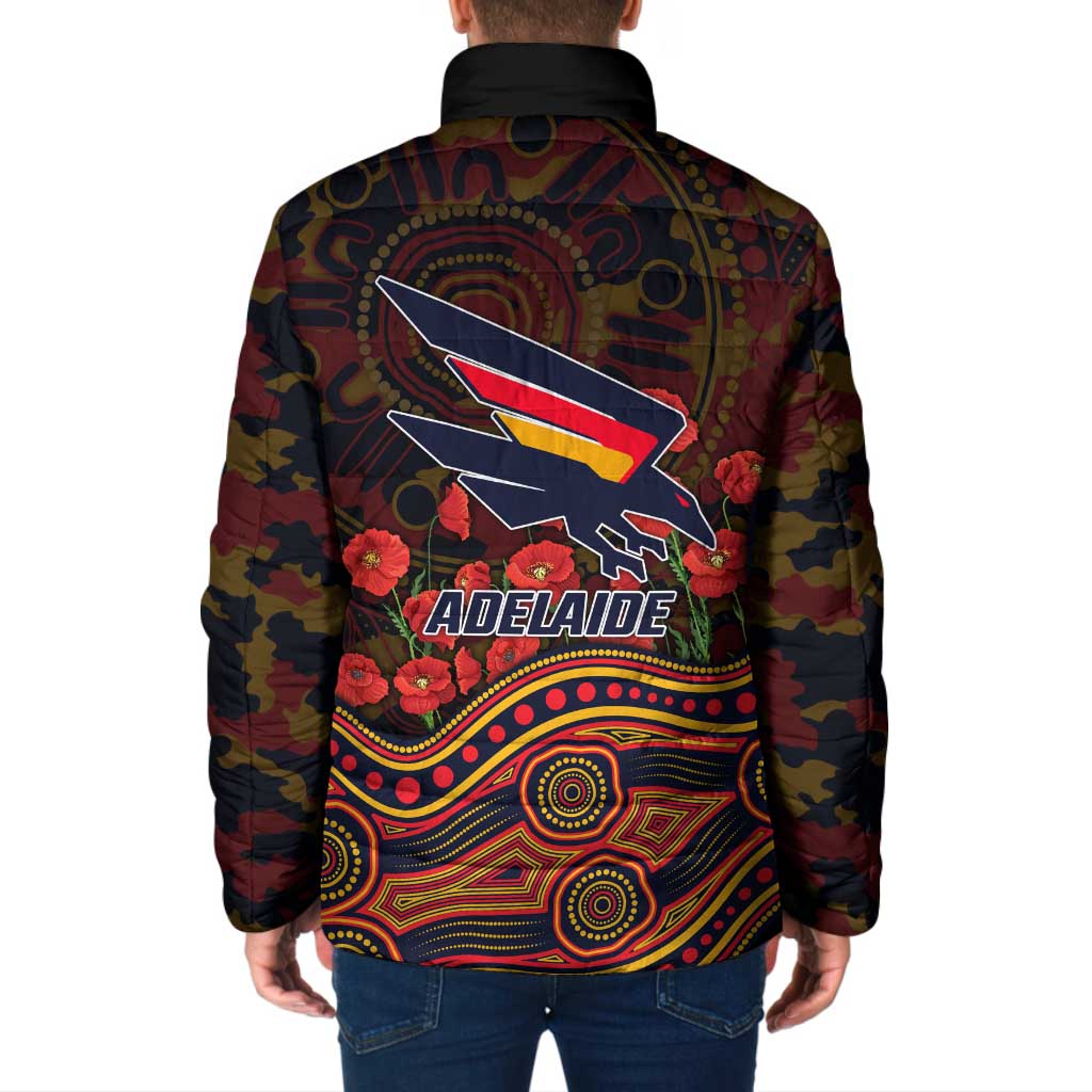 Adelaide Crows ANZAC Day Padded Jacket Indigenous Dot Art with Poppy Flower Tribute