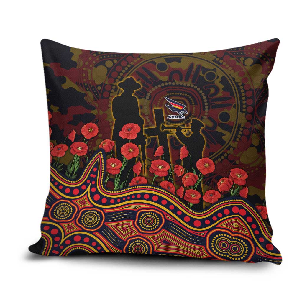Adelaide Crows ANZAC Day Pillow Cover Indigenous Dot Art with Poppy Flower Tribute