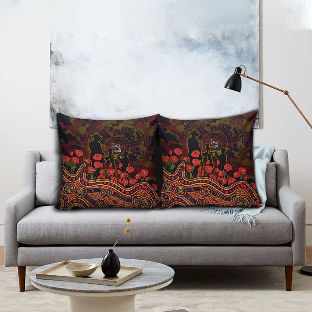 Adelaide Crows ANZAC Day Pillow Cover Indigenous Dot Art with Poppy Flower Tribute
