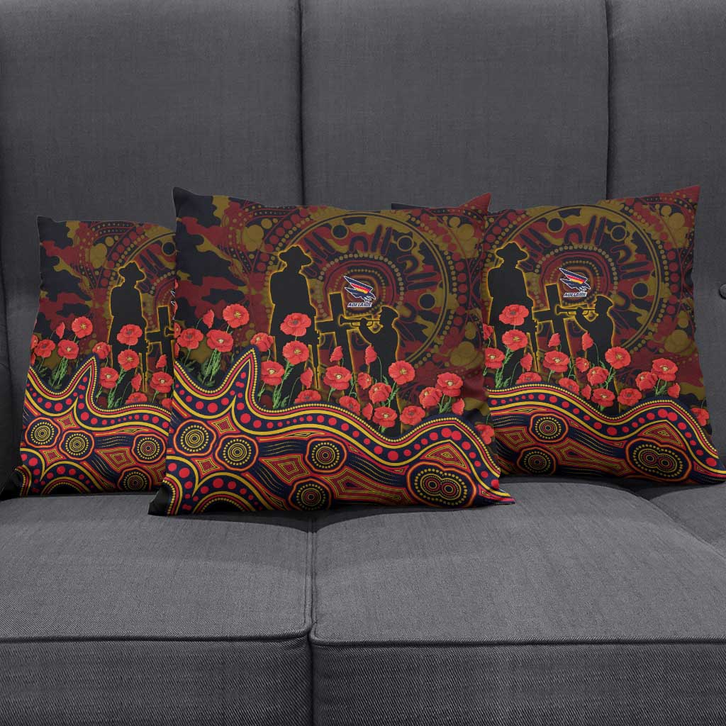 Adelaide Crows ANZAC Day Pillow Cover Indigenous Dot Art with Poppy Flower Tribute