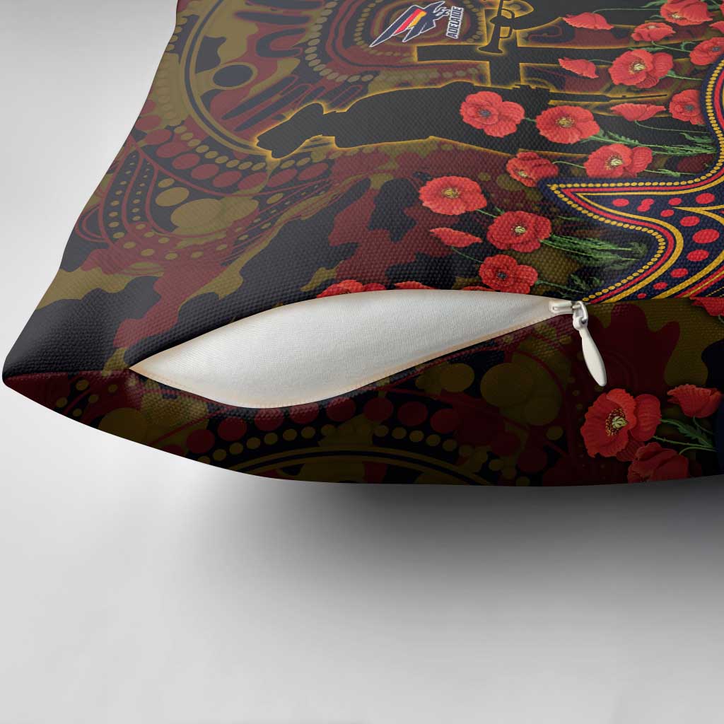 Adelaide Crows ANZAC Day Pillow Cover Indigenous Dot Art with Poppy Flower Tribute