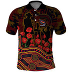 Adelaide Crows ANZAC Day Polo Shirt Indigenous Dot Art with Poppy Flower Tribute