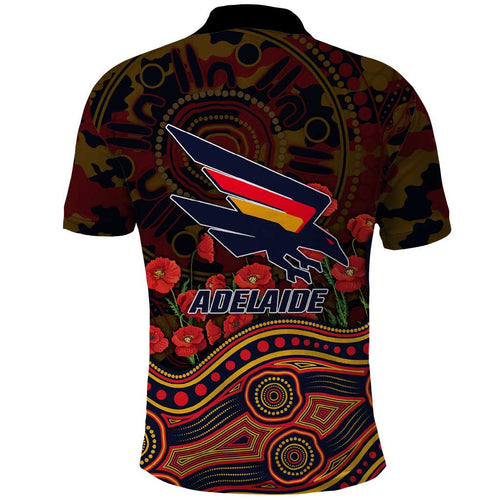 Adelaide Crows ANZAC Day Polo Shirt Indigenous Dot Art with Poppy Flower Tribute