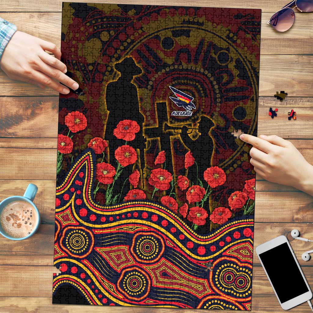 Adelaide Crows ANZAC Day Puzzle Indigenous Dot Art with Poppy Flower Tribute