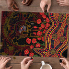 Adelaide Crows ANZAC Day Puzzle Indigenous Dot Art with Poppy Flower Tribute