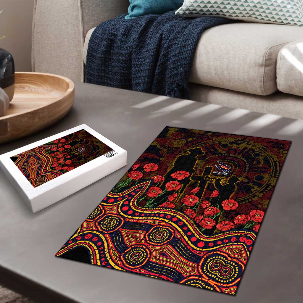 Adelaide Crows ANZAC Day Puzzle Indigenous Dot Art with Poppy Flower Tribute