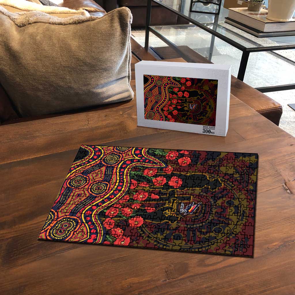 Adelaide Crows ANZAC Day Puzzle Indigenous Dot Art with Poppy Flower Tribute